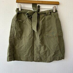 J. Crew Y2K Cargo Skirt Womens 6 Army Green Belted Pockets VTG 90s 00s Military
